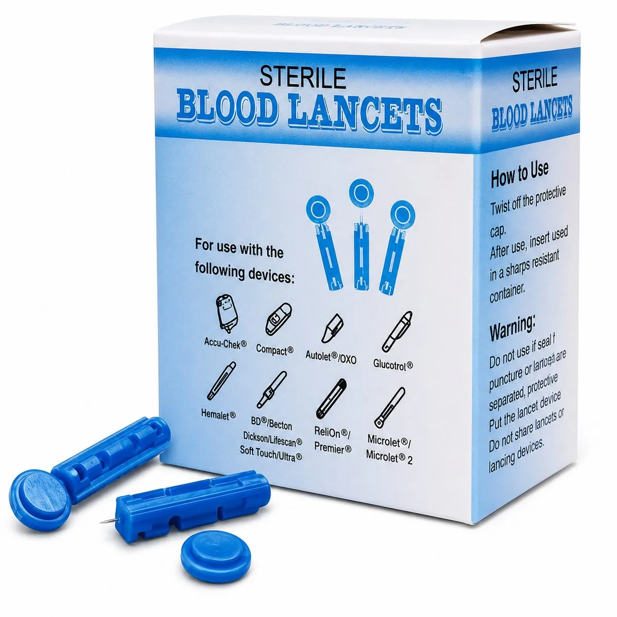 Lancettes stériles pour autopiqueur, boîte de 100