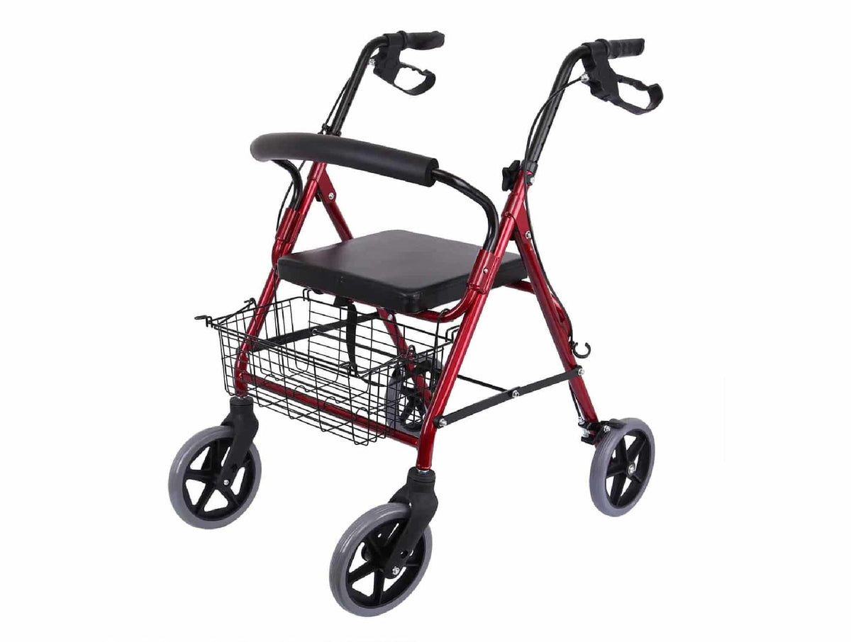 Rollator 4 roues avec siège, dossier et panier